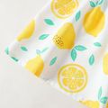 Toddler Girl Button Design Lemon Print/Plaid Flutter-sleeve Dress White image 5
