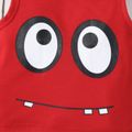 2pcs Baby Boy Cartoon Print Sleeveless Tank Top and Striped Shorts Set Red