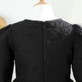 Kid Girl Bowknot Design Textured Solid Color Half-sleeve Elegant Dress Black