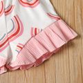 2-piece Toddler Girl Bowknot Design Pink Ribbed Camisole and Ruffled Rainbow Print Shorts Set Pink