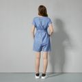 Maternity Casual Polka Dots Print Short-sleeve Pants Overalls Blue