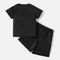 Batman 2-piece Kid Boy Letter Figure Print Raglan Sleeve Tee and Elasticized Black Shorts Set Black