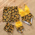 Family Matching All Over Sunflower Floral Print Swim Trunks Shorts and Spaghetti Strap Splicing One-Piece Swimsuit Chrysanthemumyellow