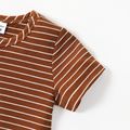 2pcs Baby Boy Striped Ribbed Short-sleeve Tee and Heathered Shorts Set Brown image 4