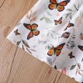 Toddler Girl Butterfly Print Splice Bowknot Button Design Flutter-sleeve Dress Caramel