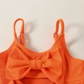 Baby Girl Solid Ribbed Spaghetti Strap Bowknot Hollow Out One-Piece Swimsuit Orange image 4