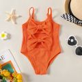 Baby Girl Solid Ribbed Spaghetti Strap Bowknot Hollow Out One-Piece Swimsuit Orange image 1