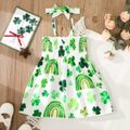 St. Patrick's Day 2-piece Toddler Girl Shamrock Print Rainbow/Striped Smocked Cami Dress and Headband Set White