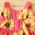Baby Girl 100% Cotton Bowknot Design All Over Sunflower Floral Print Sleeveless Dress DeepPink