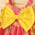 Baby Girl 100% Cotton Bowknot Design All Over Sunflower Floral Print Sleeveless Dress DeepPink