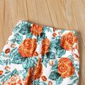 2-piece Toddler Girl Bowknot Design Ruffled Hem Sleeveless Tee and Floral Print Pants Set Brown
