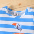 Baby Boy Cartoon Lion Print Blue Striped Short-sleeve Romper Color block image 3
