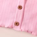 2pcs Baby Girl Solid Ribbed Button Up Sleeveless Crop Top and Trousers Set Pink image 3