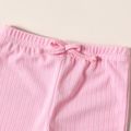 2pcs Baby Girl Solid Ribbed Button Up Sleeveless Crop Top and Trousers Set Pink image 4