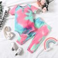 2pcs Baby Boy/Girl Tie Dye Ribbed Short-sleeve Romper and Trousers Set Colorful image 1