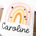 3pcs Baby Girl Rainbow Letter Print Short-sleeve Romper and Pink Ribbed Bell Bottom Pants with Headband Set Pink