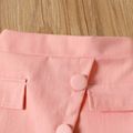 2pcs Toddler Girl Hollow out Button Design Square Neck Short-sleeve White Tee and Pink Shorts Set Pink