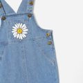 Toddler Girl Floral Print Button Design Denim Overalls Blue