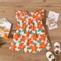 100% Cotton Baby Girl All Over Floral Print Flutter-sleeve Dress Orange image 1
