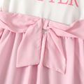 Kid Girl Letter Belted Splice Dress Pink