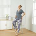 Maternity Solid Short-sleeve Tee and Floral Print Pants Pajamas Lounge Set Grey