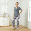 Maternity Solid Short-sleeve Tee and Floral Print Pants Pajamas Lounge Set Grey