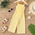 Kid Girl Sweet Solid Color Smocked Cami Jumpsuits Yellow