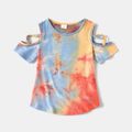 Tie Dye Round Neck Cold Shoulder Short-sleeve Tops for Mom and Me Multi-color