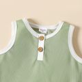 2pcs Toddler Boy Button Design Waffle Tank Top and Shorts Set Light Green