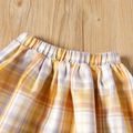 2pcs Toddler Girl Bowknot Design Side Slit Short-sleeve White Tee and Plaid Skirt Set Yellow
