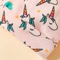 Baby Dinosaur Unicorn Pattern Top Knot Cuffed Beanie Hat Pink