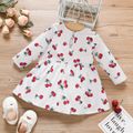 100% Cotton Baby Girl All Over Cherry Print Long-sleeve Bowknot Dress White