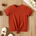 Toddler Girl Solid Color Tie Knot Ribbed Short-sleeve Tee Brown