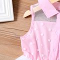 Kid Girl Polka dots Lapel Collar Button Design Sleeveless Mesh Splice Dress Pink