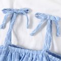 Baby Girl Spaghetti Strap Ruffle Pom Poms Plaid Dress Blue