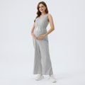 Maternity Pocket Drawstring Sleeveless Jumpsuit Grey