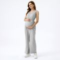 Maternity Pocket Drawstring Sleeveless Jumpsuit Grey