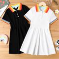 Kid Girl Rainbow Striped Short-sleeve Polo Dress White