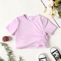 Toddler Girl Bowknot Design Ruched Solid Color Short-sleeve Tee Light Purple