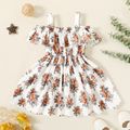 Toddler Girl Flounce Off Shoulder Floral Print/Solid Color Strap Dress White
