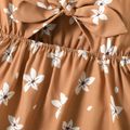 Toddler Girl Floral Print Bowknot Design Hollow out Strap Dress dilutebrown