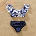 Family Matching All Over Plant Print Blue Two-Piece Swimsuit Tibetanblue