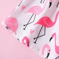 1-piece Toddler Girl Flamingo Print Flutter-sleeve Dress/ Bowknot Design Ribbed Cardigan Peach
