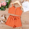 2-piece Kid Girl 100% Cotton Solid Color Button Design Camisole and Belted Shorts Set Red