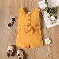 100% Cotton Crepe Baby Girl Button Design Sleeveless Belted Romper Yellow image 1