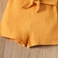 100% Cotton Crepe Baby Girl Button Design Sleeveless Belted Romper Yellow image 5