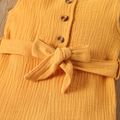 100% Cotton Crepe Baby Girl Button Design Sleeveless Belted Romper Yellow image 4