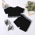 2pcs Baby Boy/Girl 95% Cotton Short-sleeve Letter Design Black Crop Top and Shorts Set Black