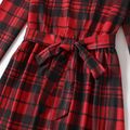 Christmas Red Plaid 3/4 Sleeve Belted Dress for Mom and Me Red