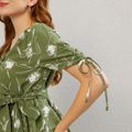 Nursing Floral Print Drawstring Ruched Short-sleeve Belted Wrap Dress Green